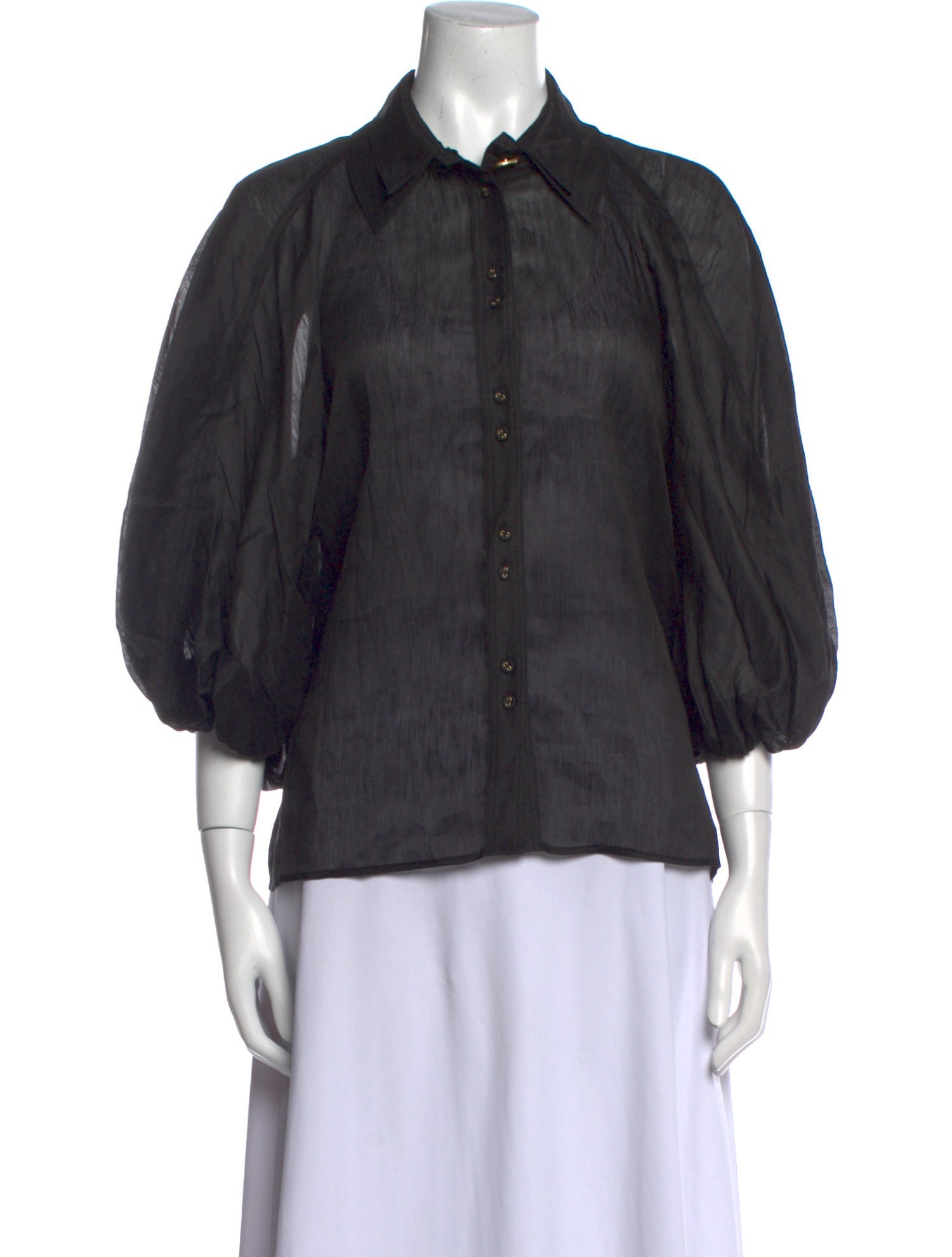 Aje Linen Three-Quarter Sleeve Button-Up Top